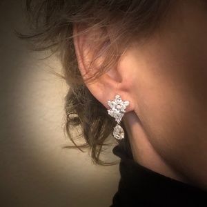 Fantasia by DeSerio Pear Cluster Drop CZ Earrings